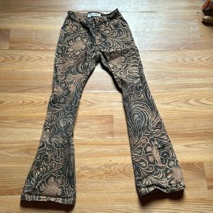 Tooled leather look western bell/flare pants